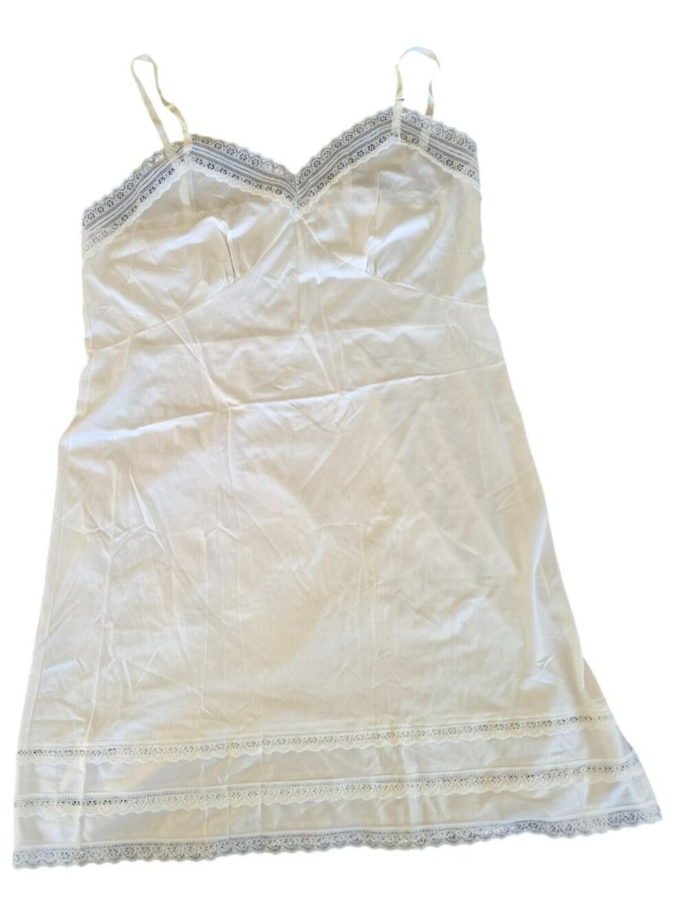 Vtg Coquette Antron Full Slip White Lace Trim Nylon Size 46 USA-Made New